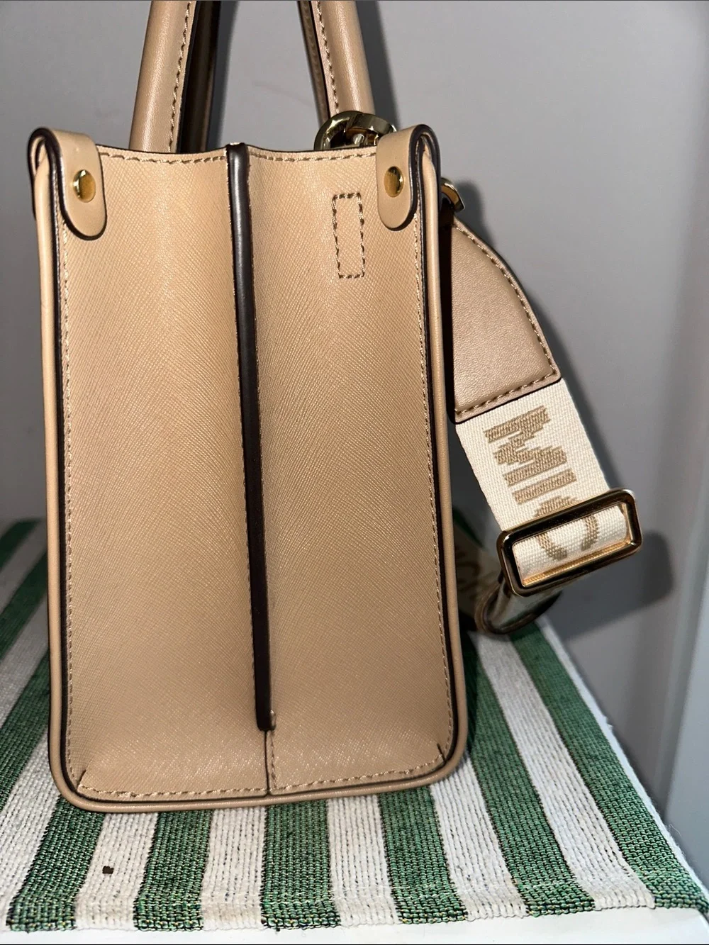 Michael Kors Saffiano Leather Satchel in Beige with Gold Hardware